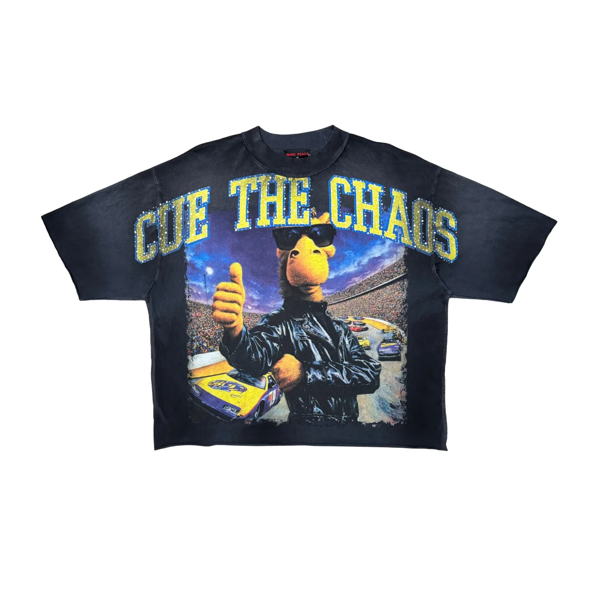 Rare Peace Chaos Tee - Rhinestone Graphic Dkgrey - Image 5