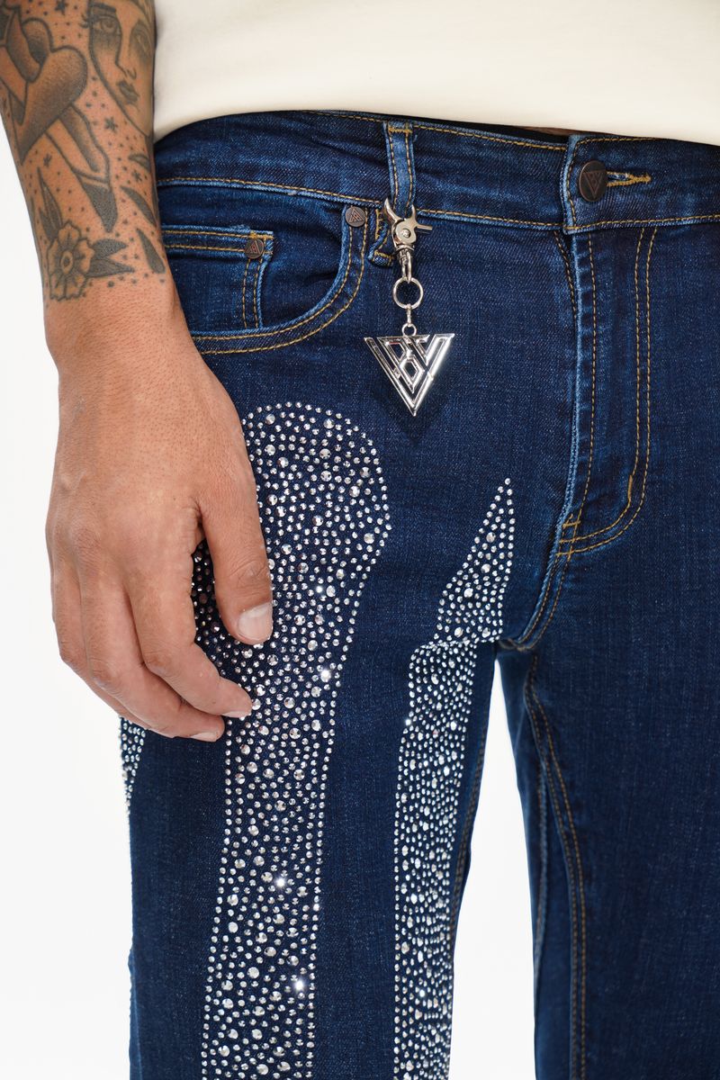 Valabasas Scripted Jeans with Embellished Stripes and Text - Image 5