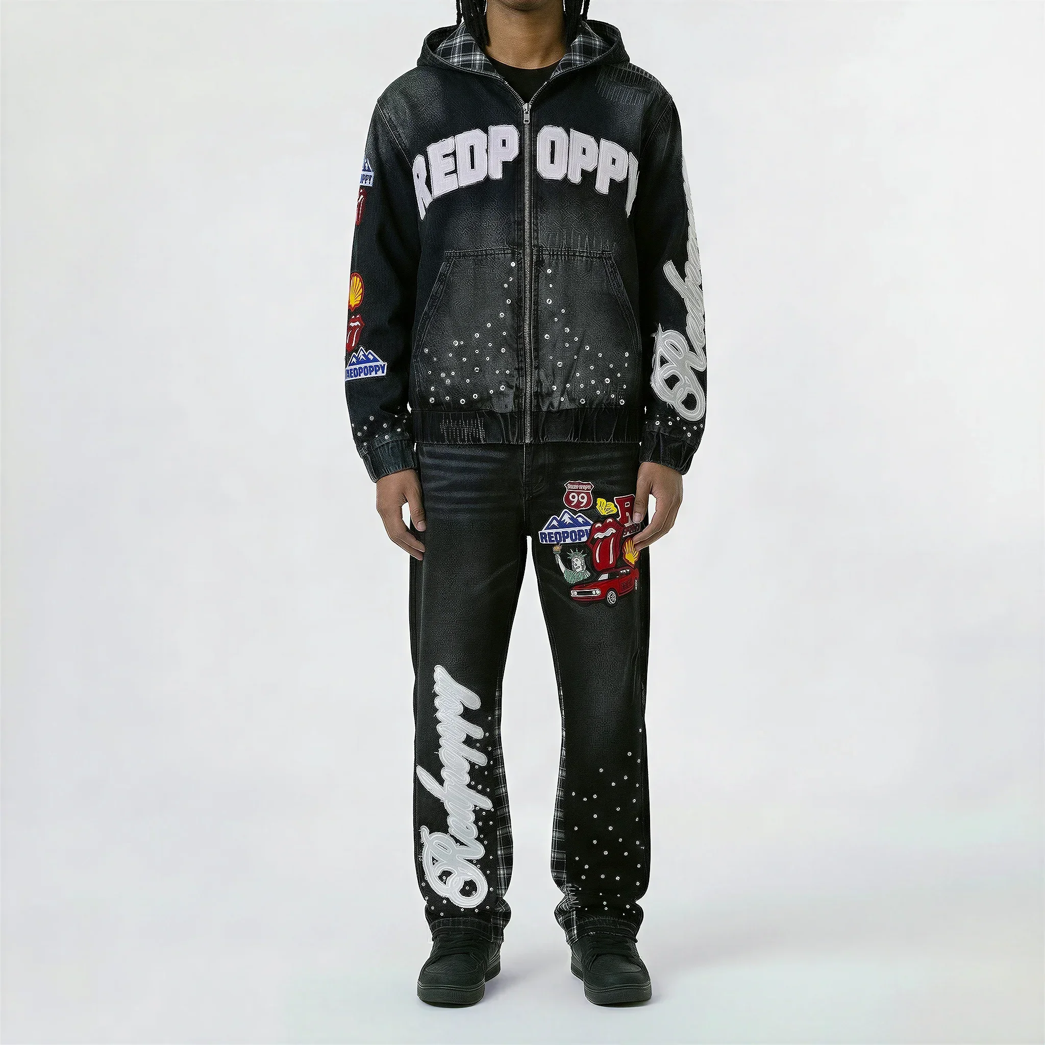Red Poppy Embellished Jeans - Graphic - Image 3