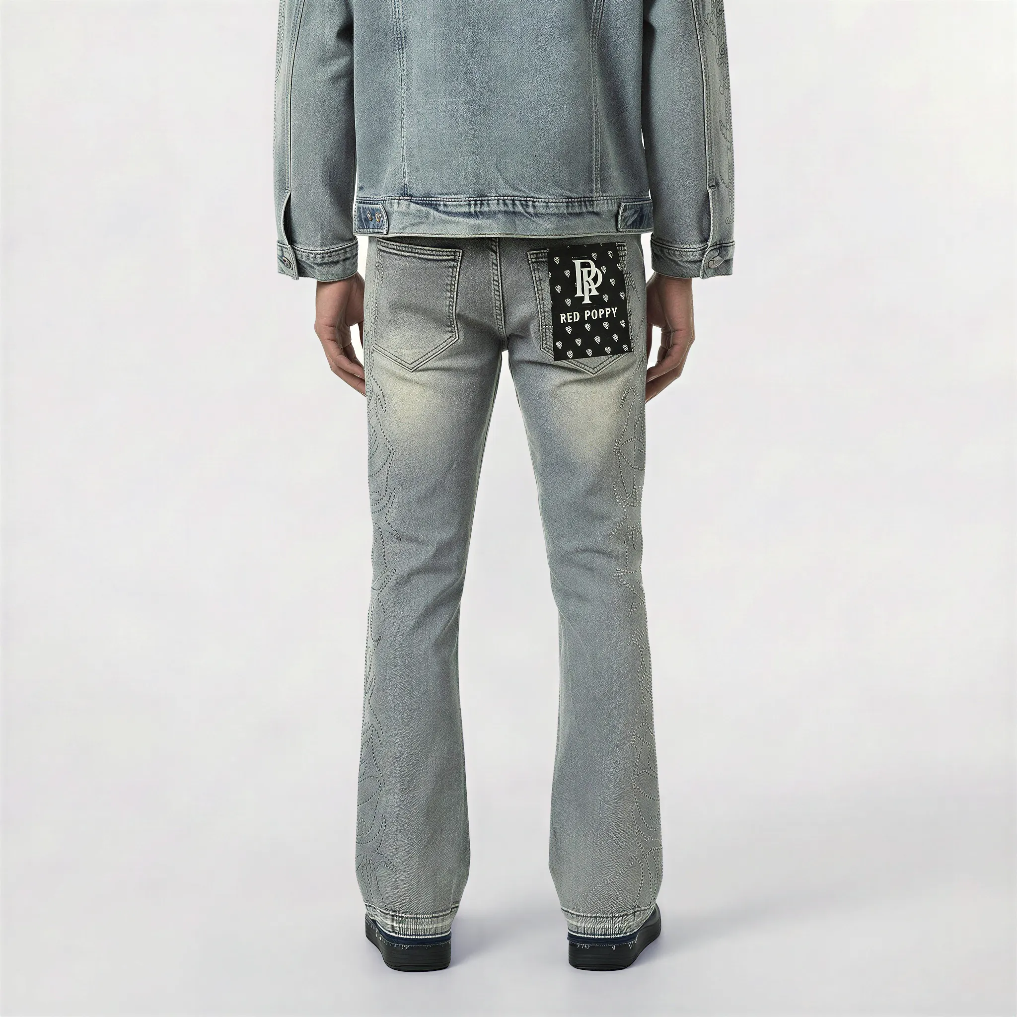 Red Poppy Embroidered Jeans - Flare Fit - Image 2