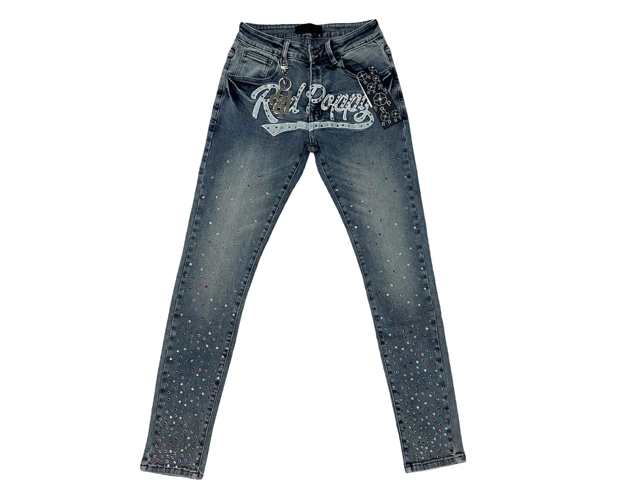Red Poppy Embellished Jeans - Graphic