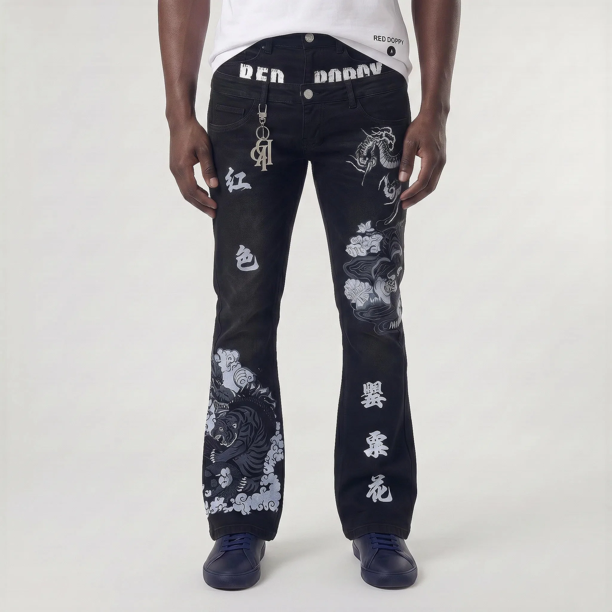 Red Poppy Stacked Flare Fit Jeans - Black