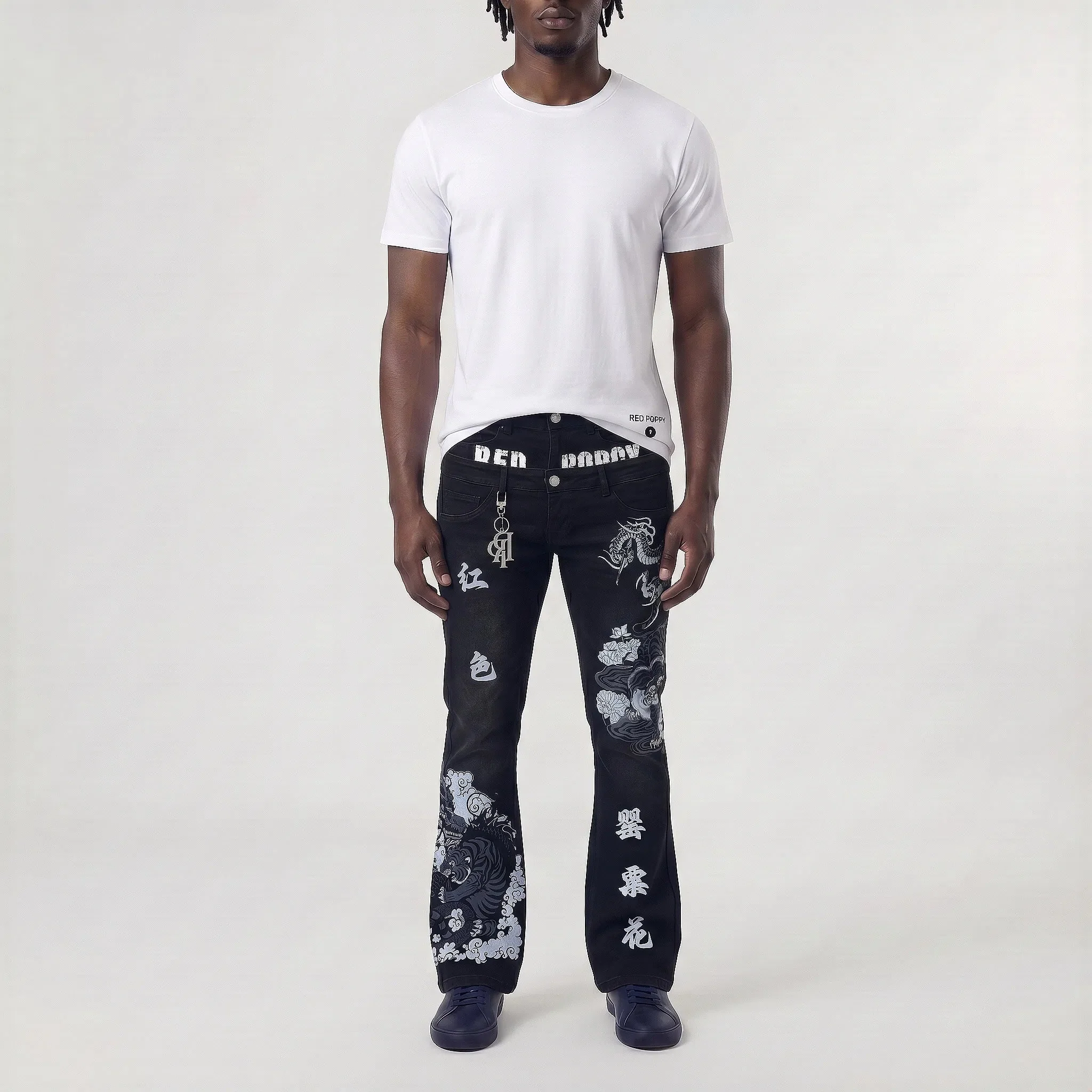 Red Poppy Stacked Flare Fit Jeans - Black - Image 3