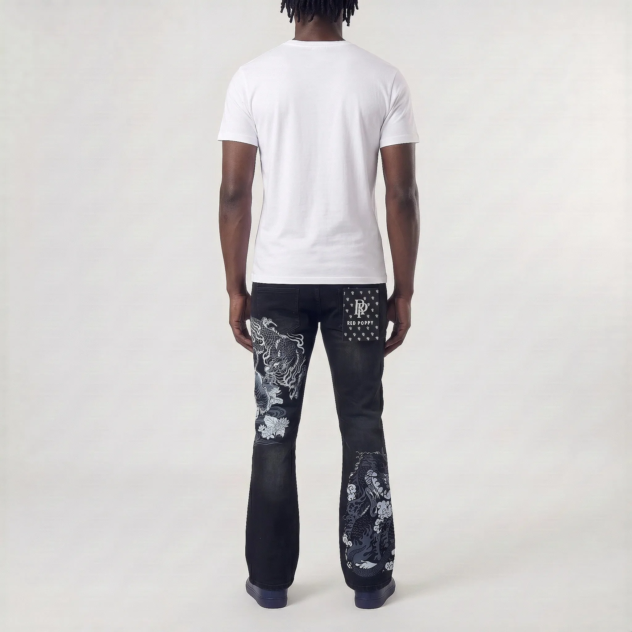 Red Poppy Stacked Flare Fit Jeans - Black - Image 4