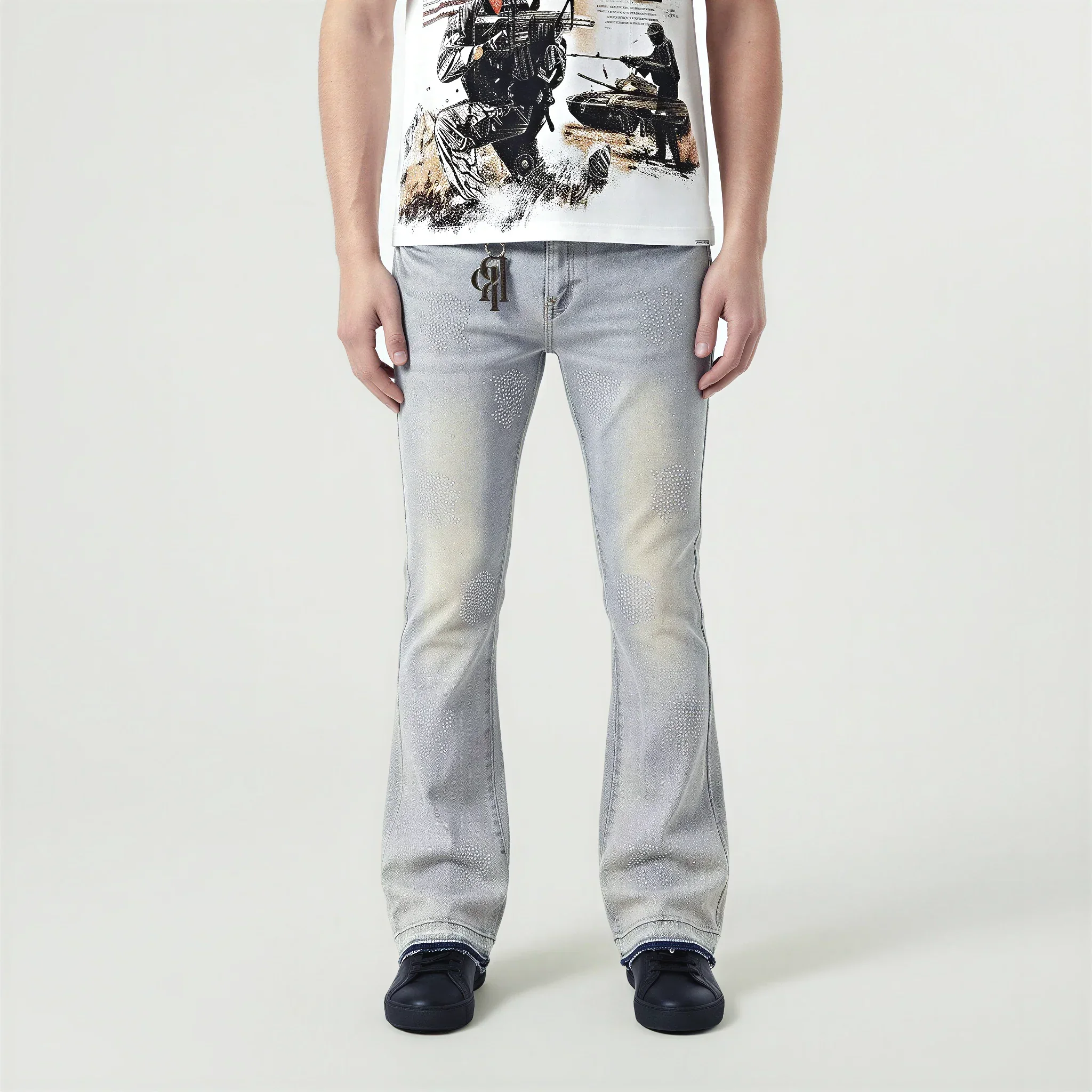 Red Poppy Embroidered Jeans - Flared Fit