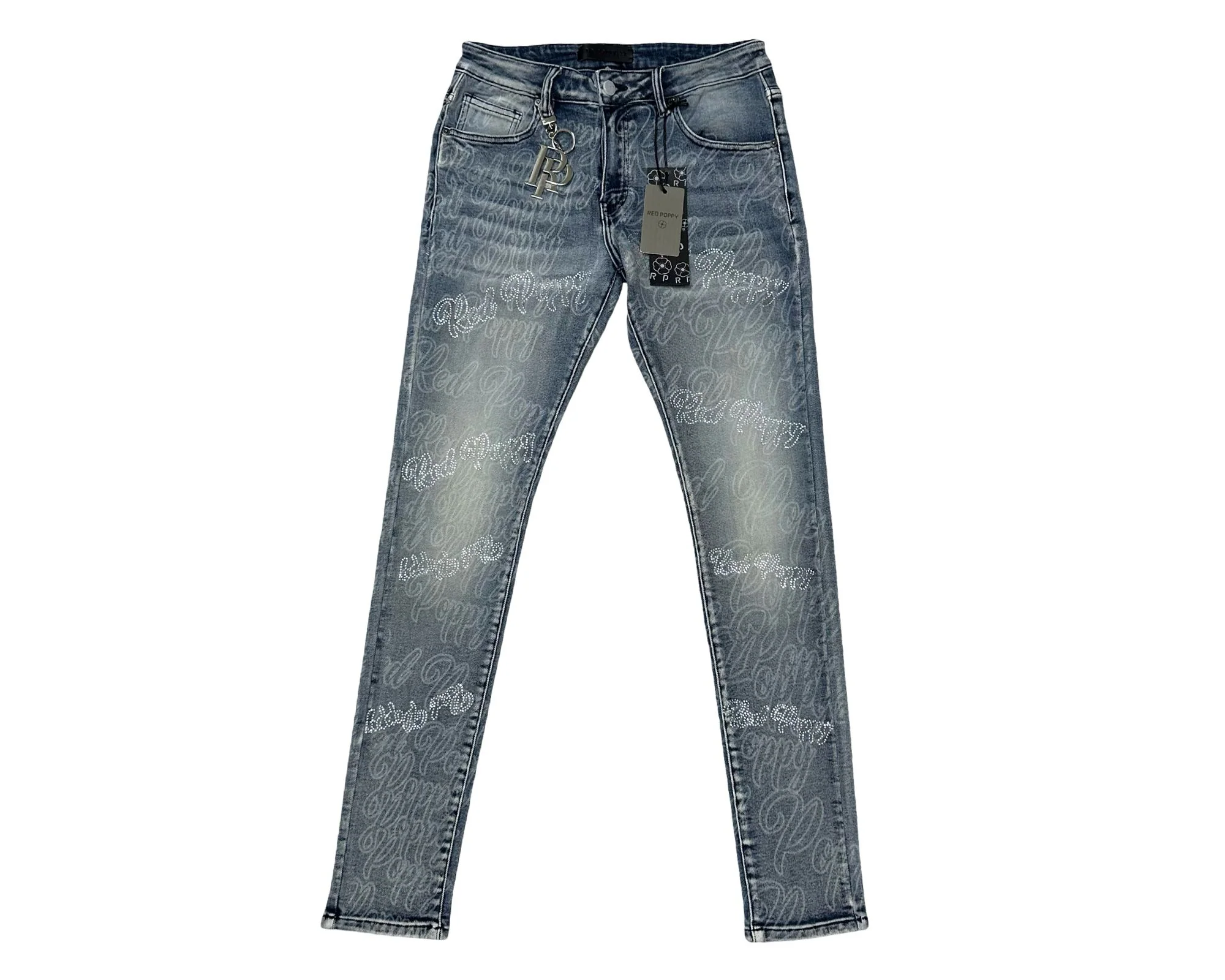 Red Poppy Script Jeans - Graphic