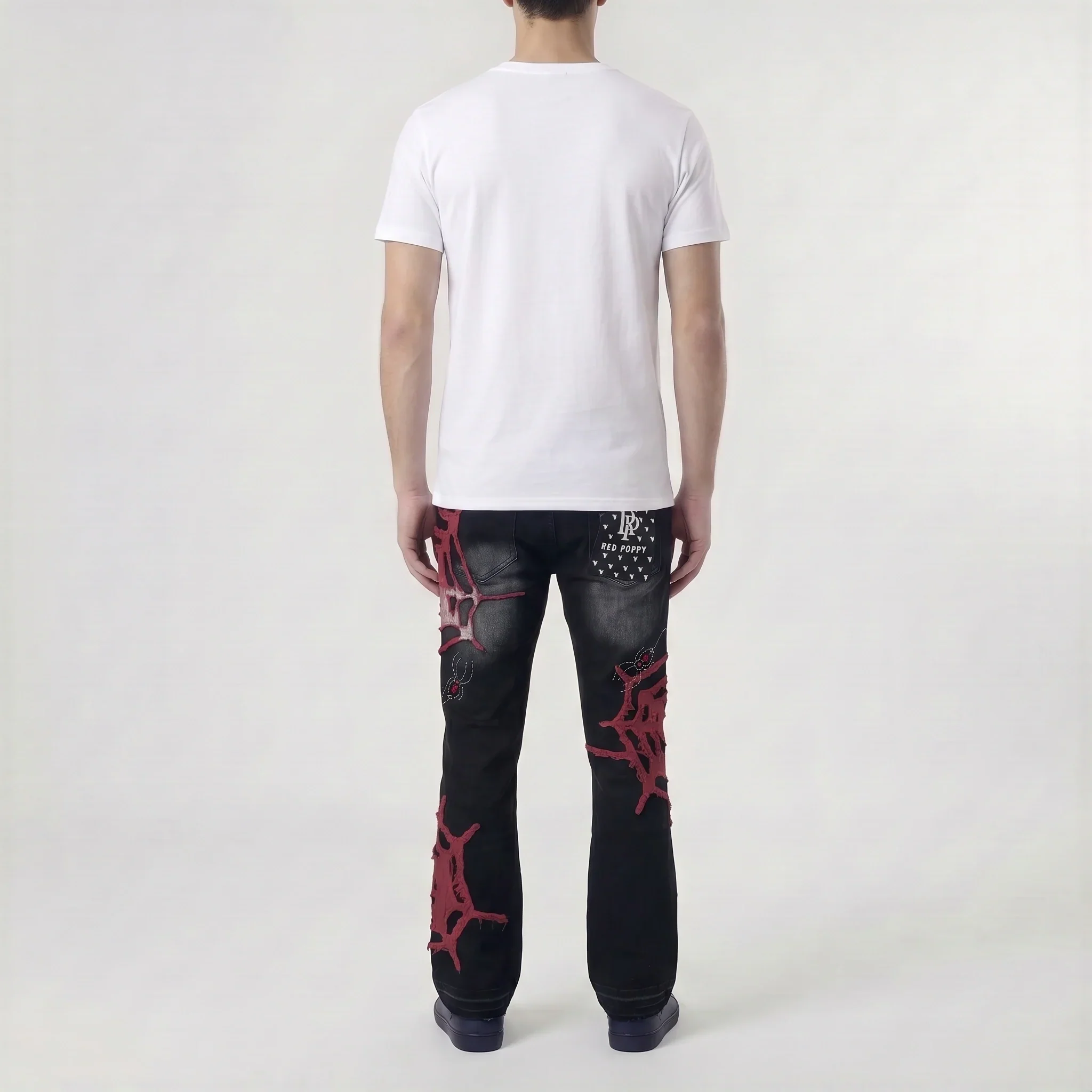 Red Poppy Web Jeans - Stacked Flare - Image 4