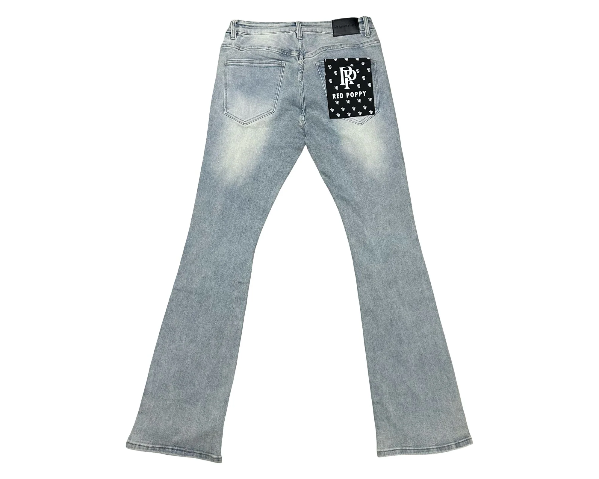 Red Poppy Stacked Flare Fit Jeans - Light Wash - Image 2
