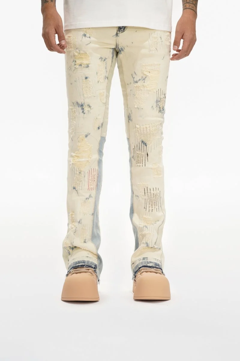 Valabasas Patchwork Jeans - Stacked Light Bleach Blue - Image 2