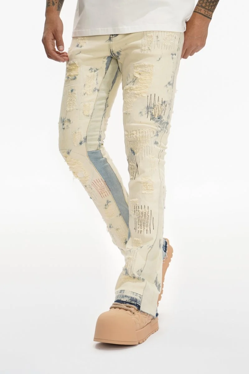Valabasas Patchwork Jeans - Stacked Light Bleach Blue - Image 7
