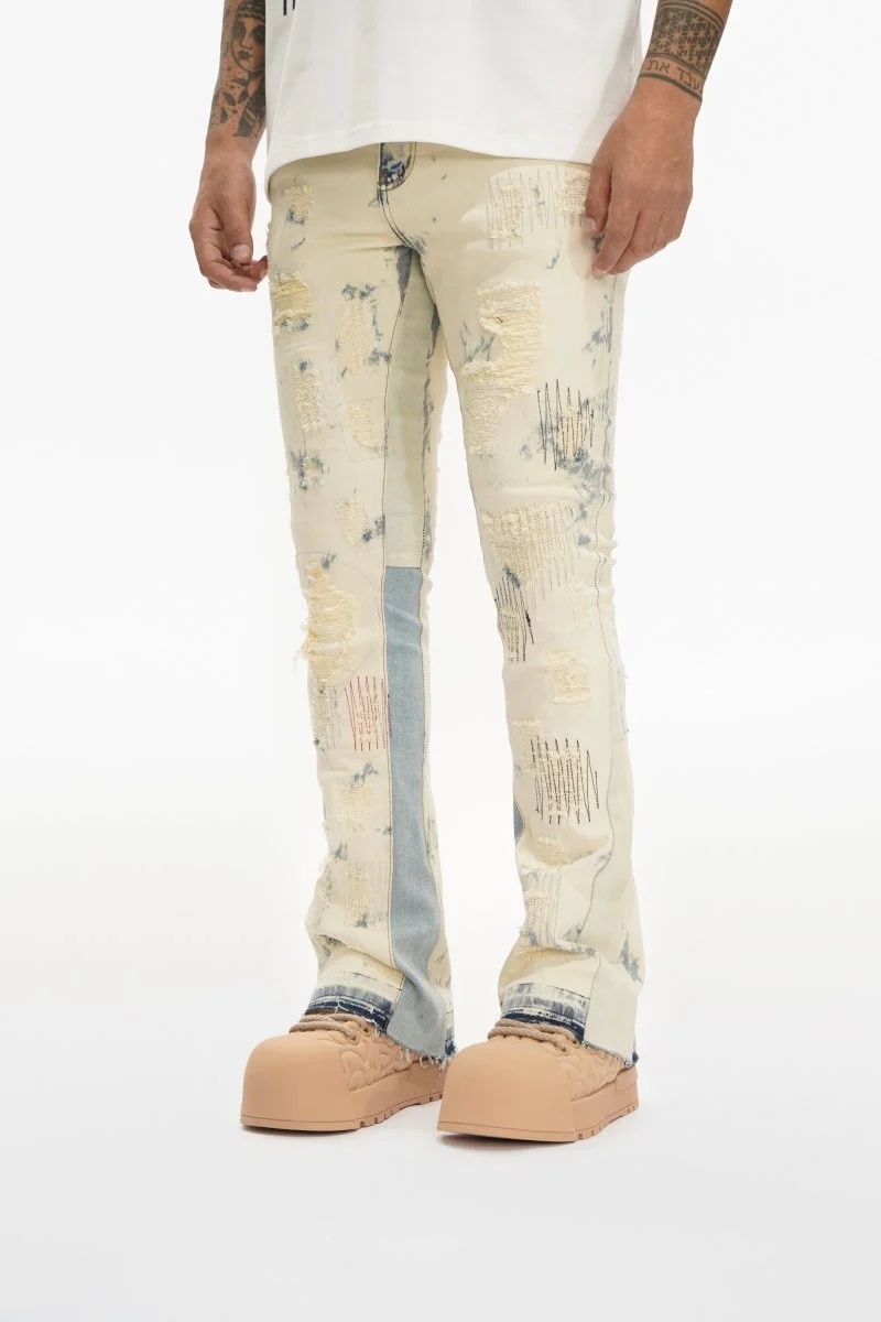Valabasas Patchwork Jeans - Stacked Light Bleach Blue - Image 8