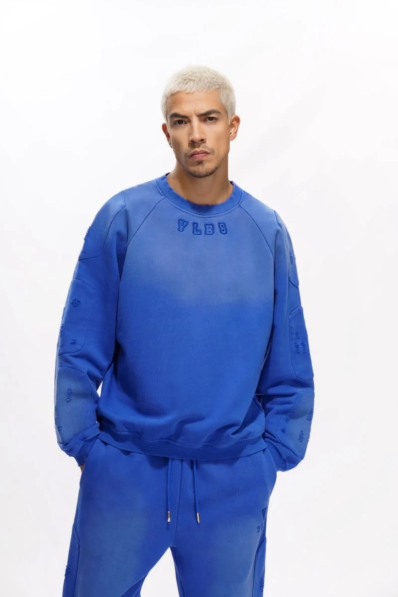 Valabasas Shield Crewneck Men's Sweatshirt - Solid Color Blue - Image 6