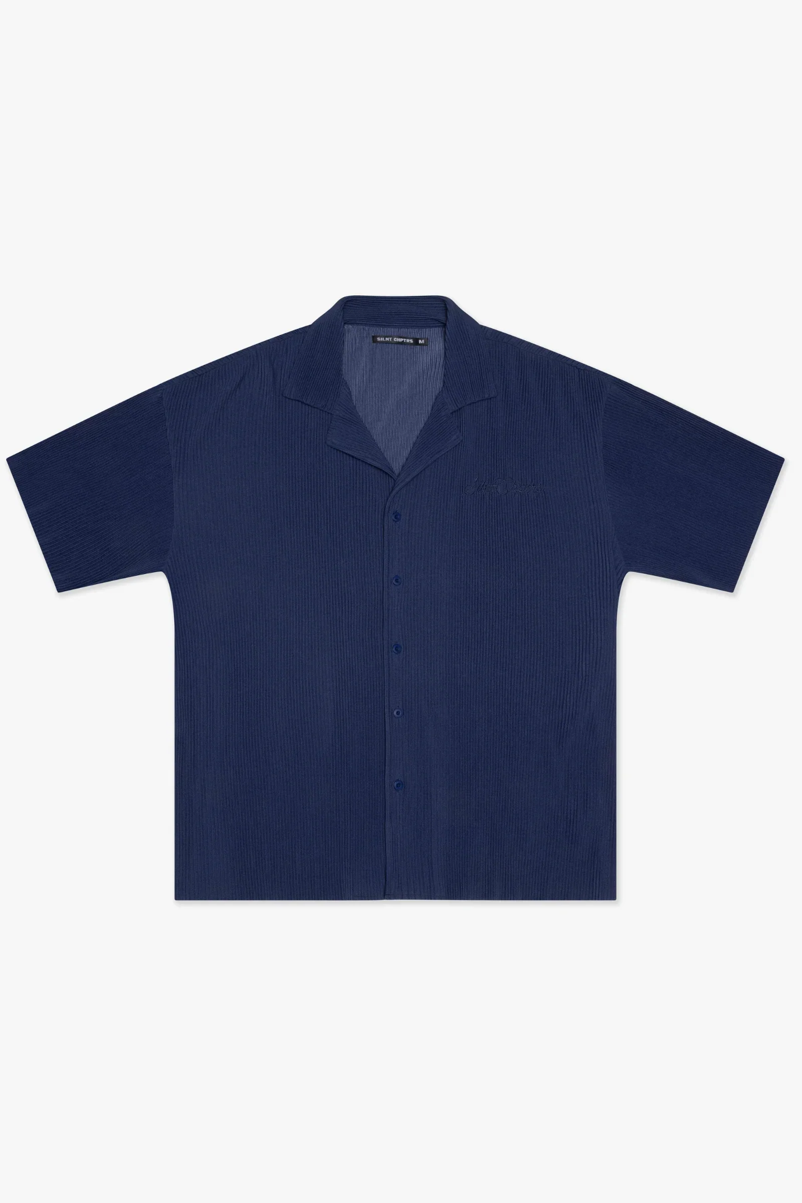 Silnt Chptrs Ribbed Shirt - Open Collar Navy - Image 3