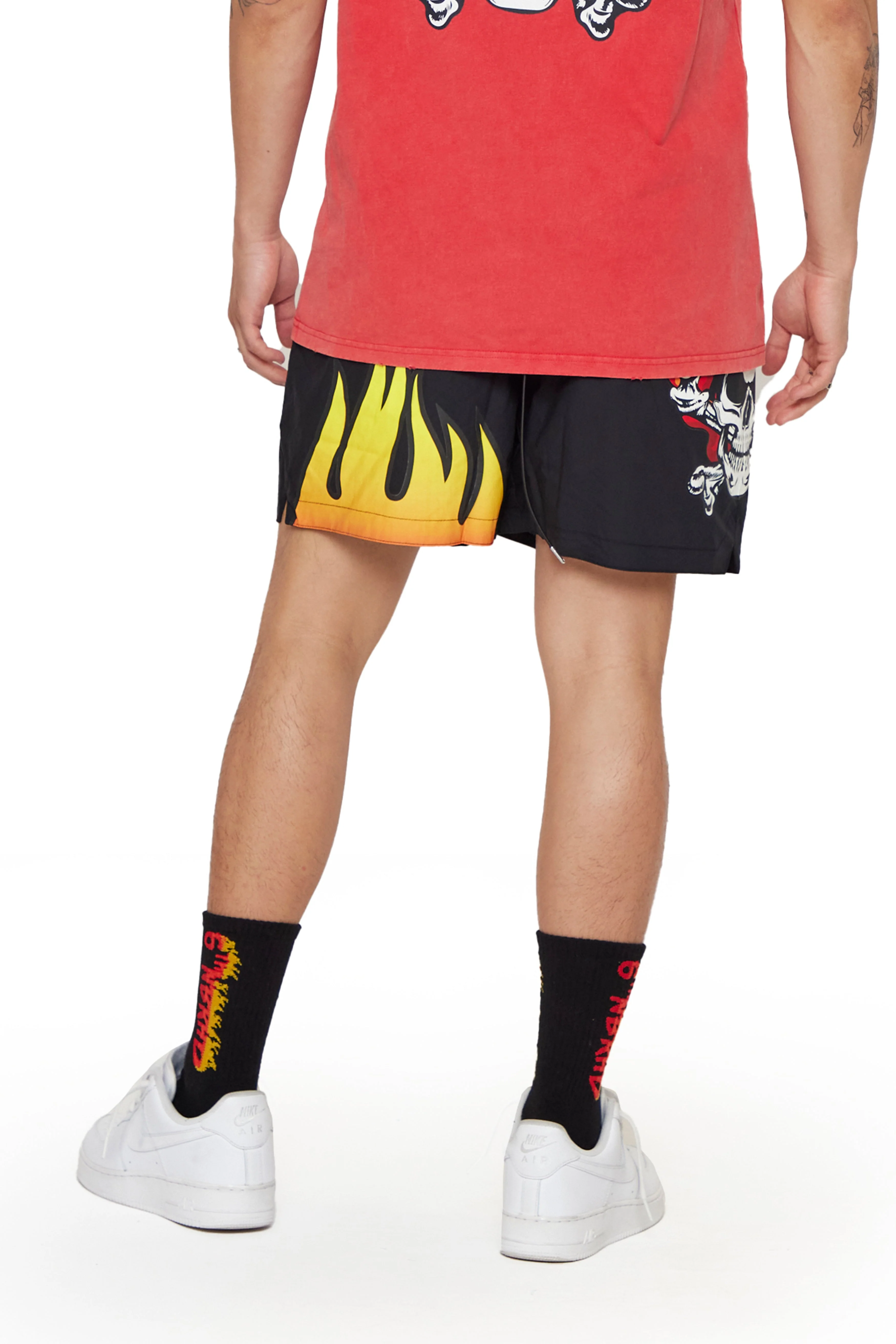 6Thneighborhood Skull Flame Shorts - Graphic Black - Image 3