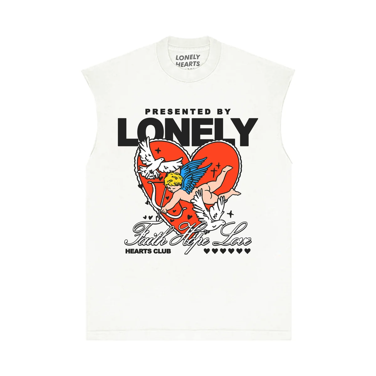 Lonely Hearts Faith Hope Love T-Shirt - Graphic Offwht - Image 4