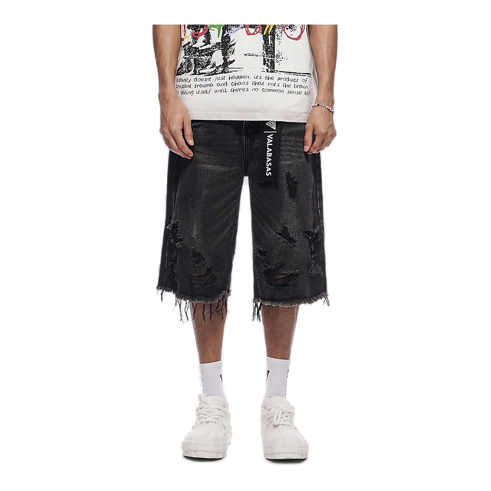 Valabasas Distressed Shorts - Waxed Denim