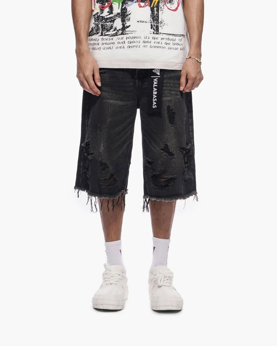 Valabasas Distressed Shorts - Waxed Denim - Image 2