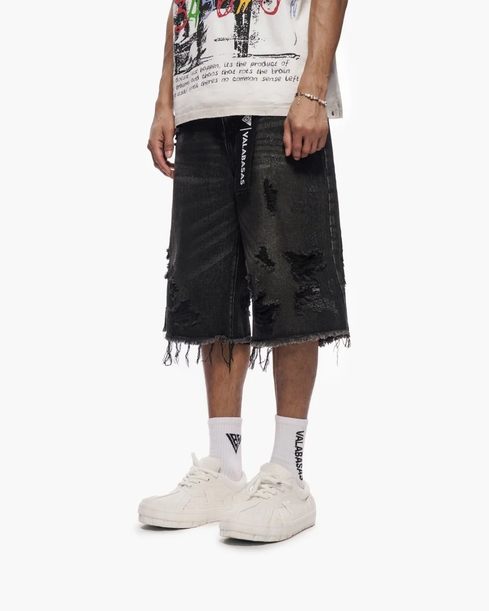 Valabasas Distressed Shorts - Waxed Denim - Image 6
