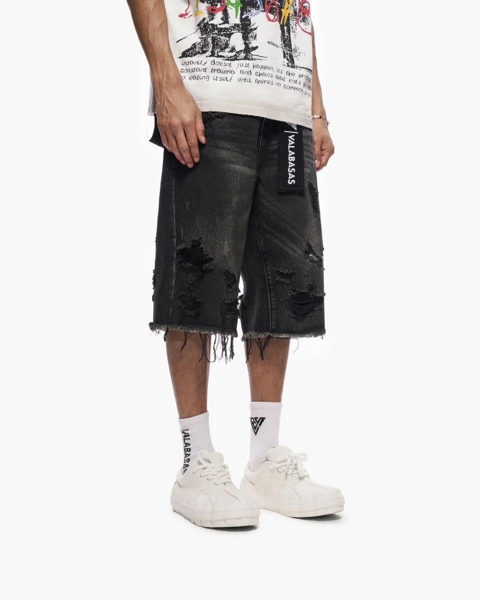Valabasas Distressed Shorts - Waxed Denim - Image 7