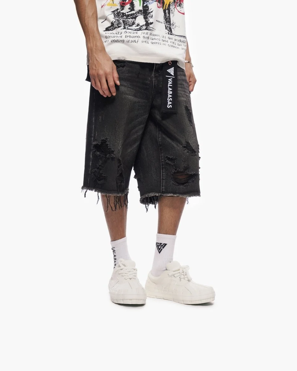 Valabasas Distressed Shorts - Waxed Denim - Image 8