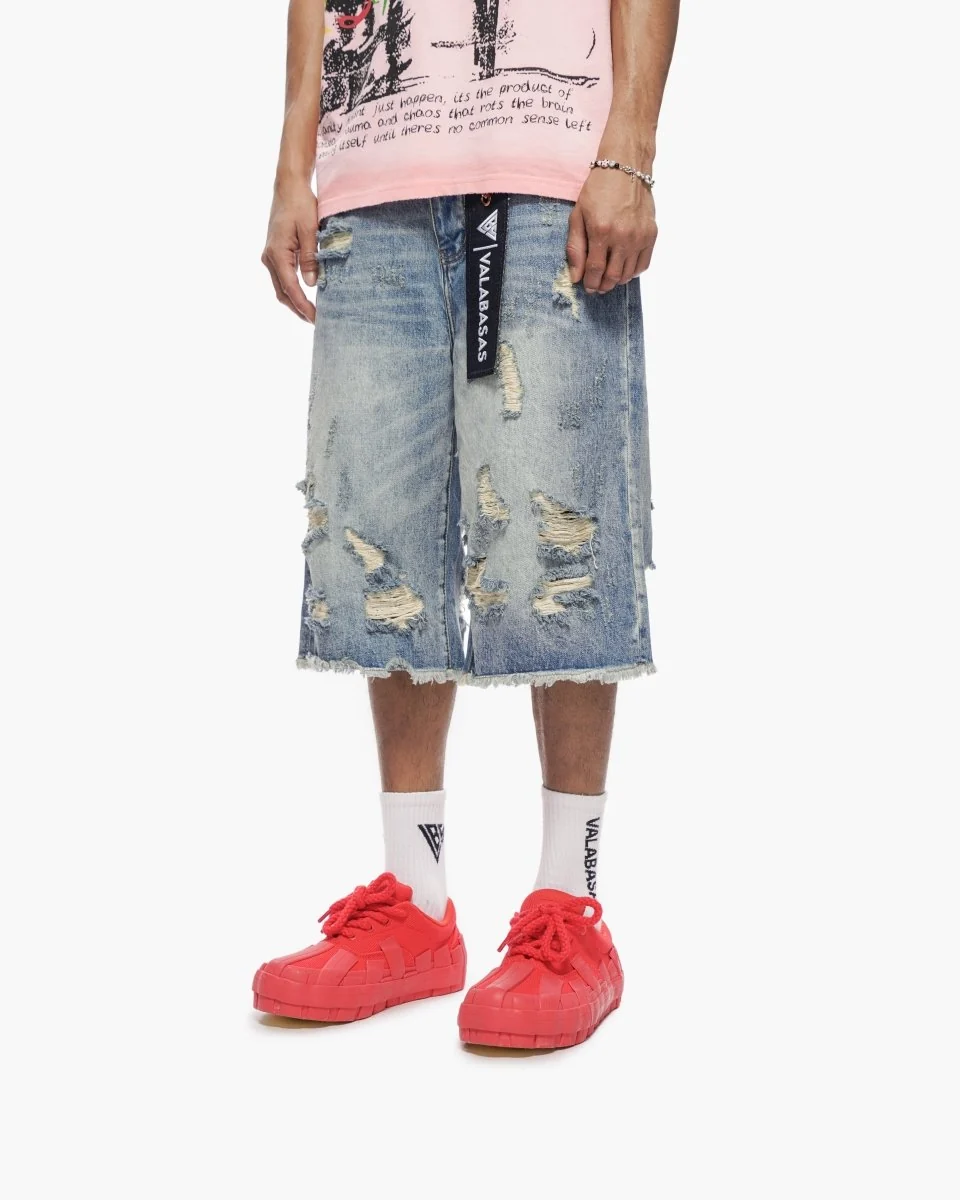 Valabasas Snap Shorts - Distressed Blue Washed - Image 7