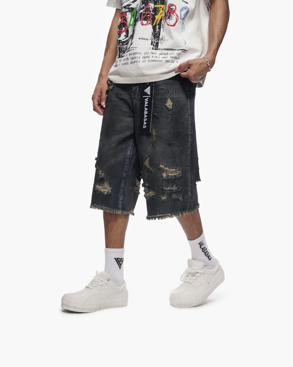 Valabasas Frayed Shorts - Raw Hem Dark Dirty Blue - Image 2