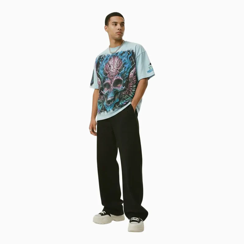Stray Burning Skull T-Shirt - Graphic Print - Image 4