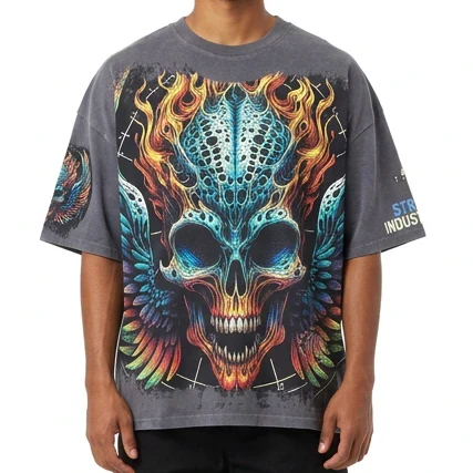Stray Burning Skull T-Shirt - Graphic Print - Image 9