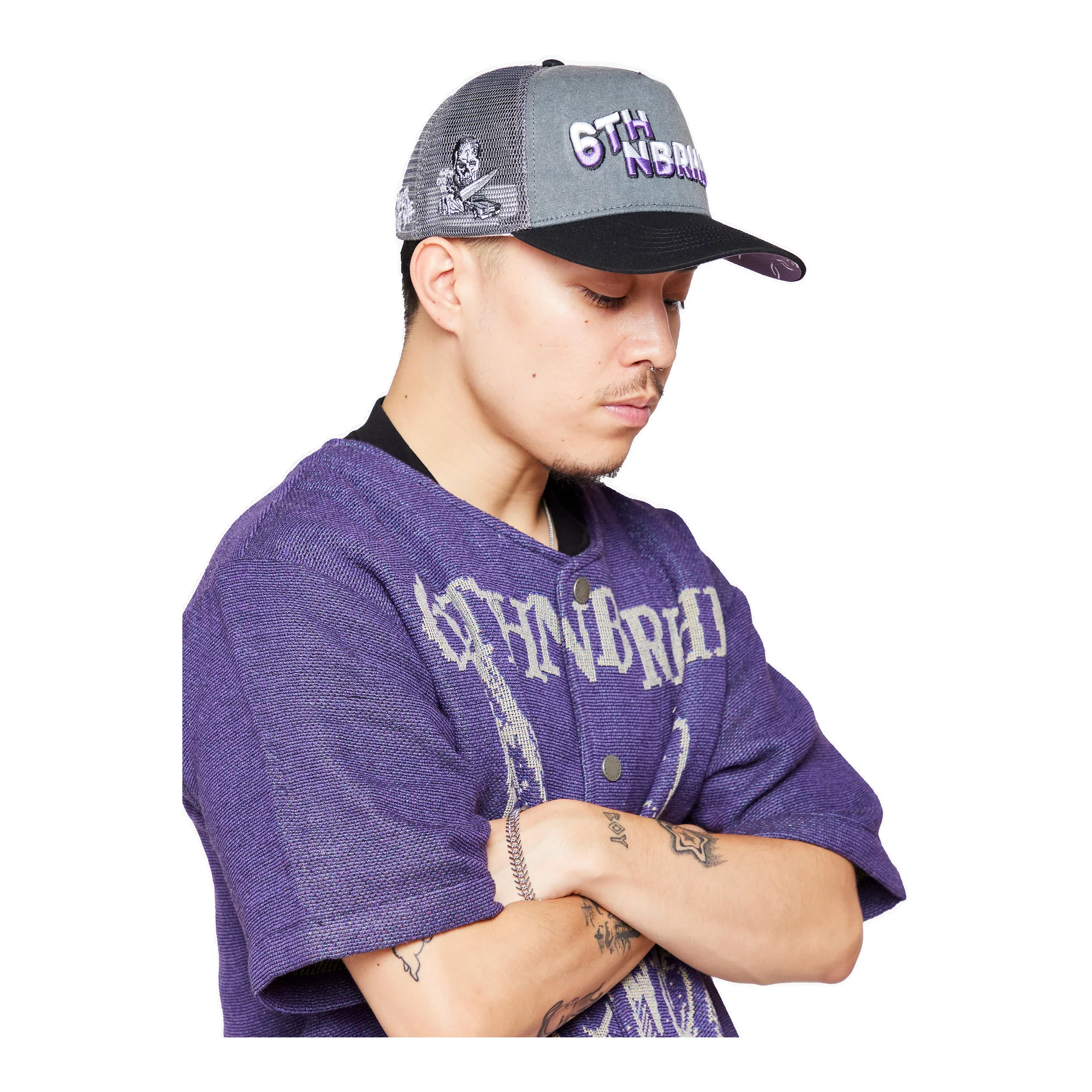 6Thneighborhood Skull Snapback Hat - Embroidered Grey