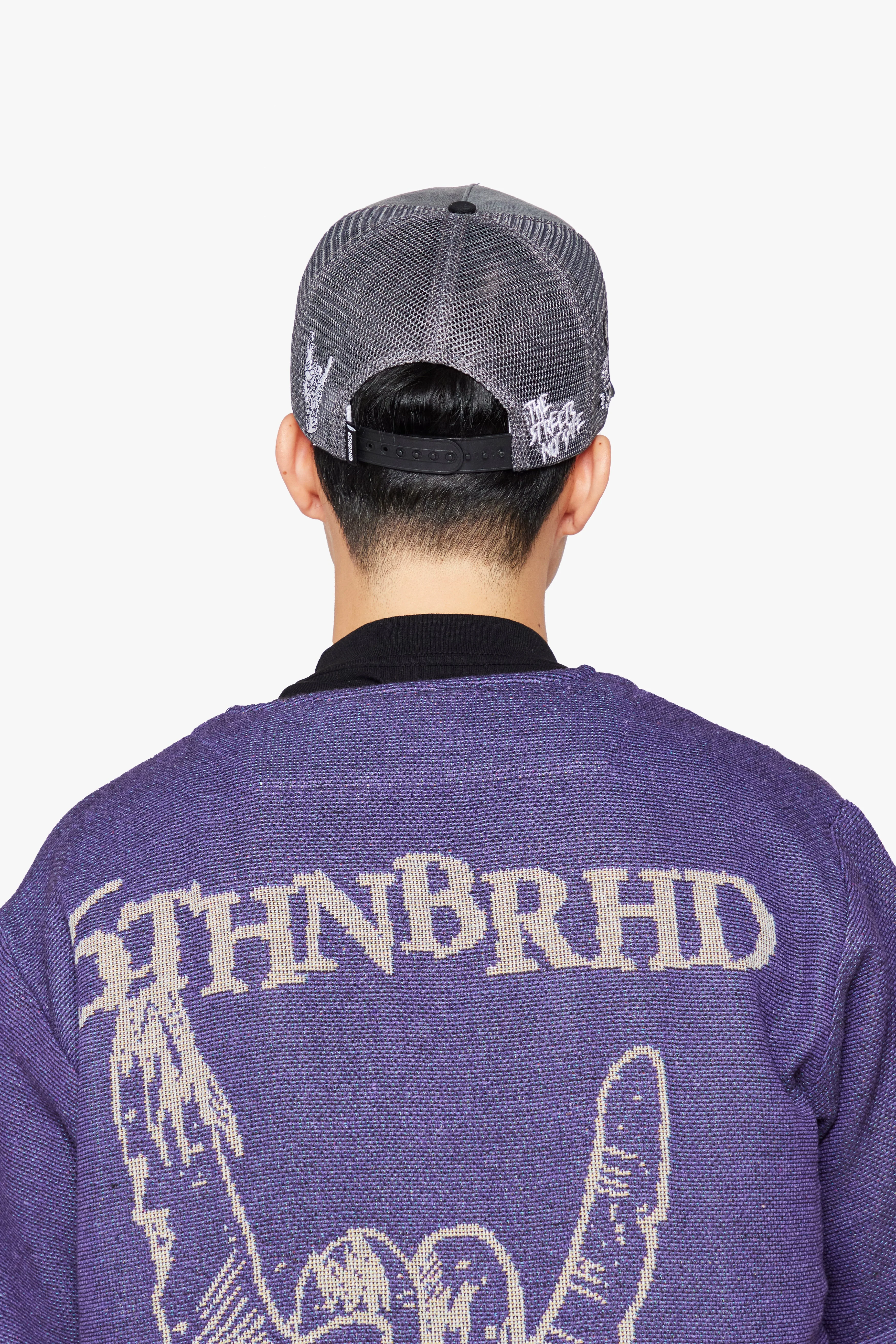 6Thneighborhood Skull Snapback Hat - Embroidered Grey - Image 3