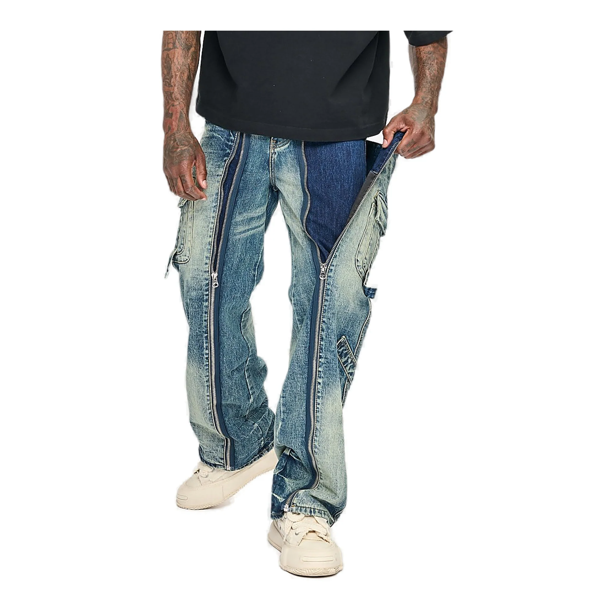 Valabasas Cargo Jeans - Zipper Detail Vintage Blue