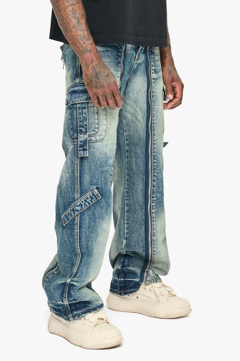 Valabasas Cargo Jeans - Zipper Detail Vintage Blue - Image 3