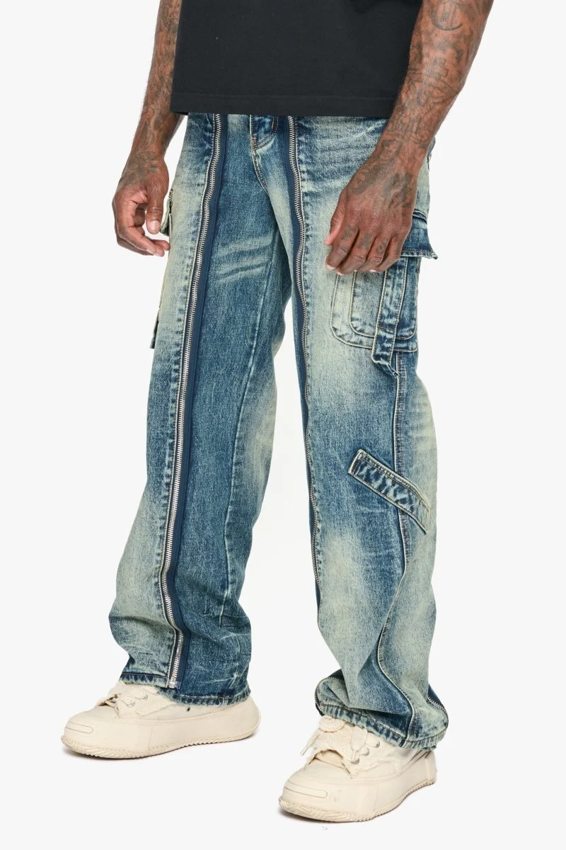 Valabasas Cargo Jeans - Zipper Detail Vintage Blue - Image 4