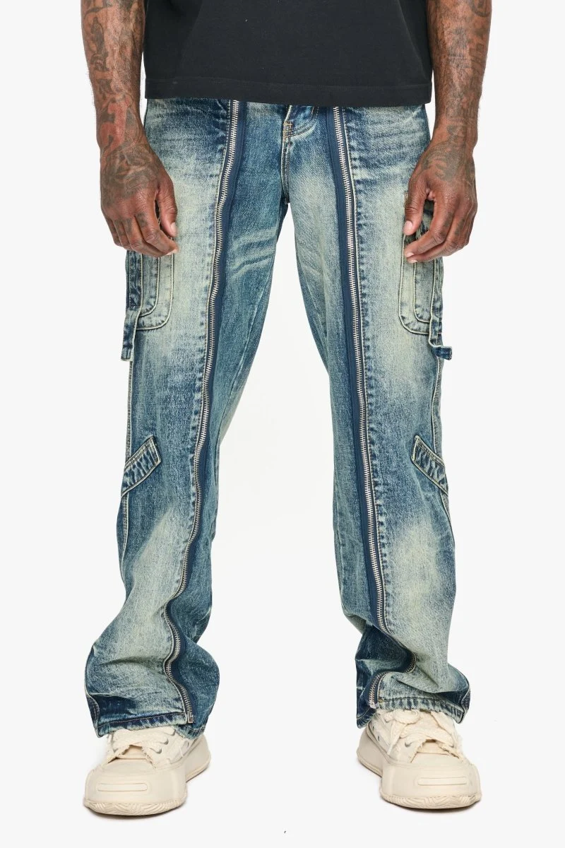 Valabasas Cargo Jeans - Zipper Detail Vintage Blue - Image 5
