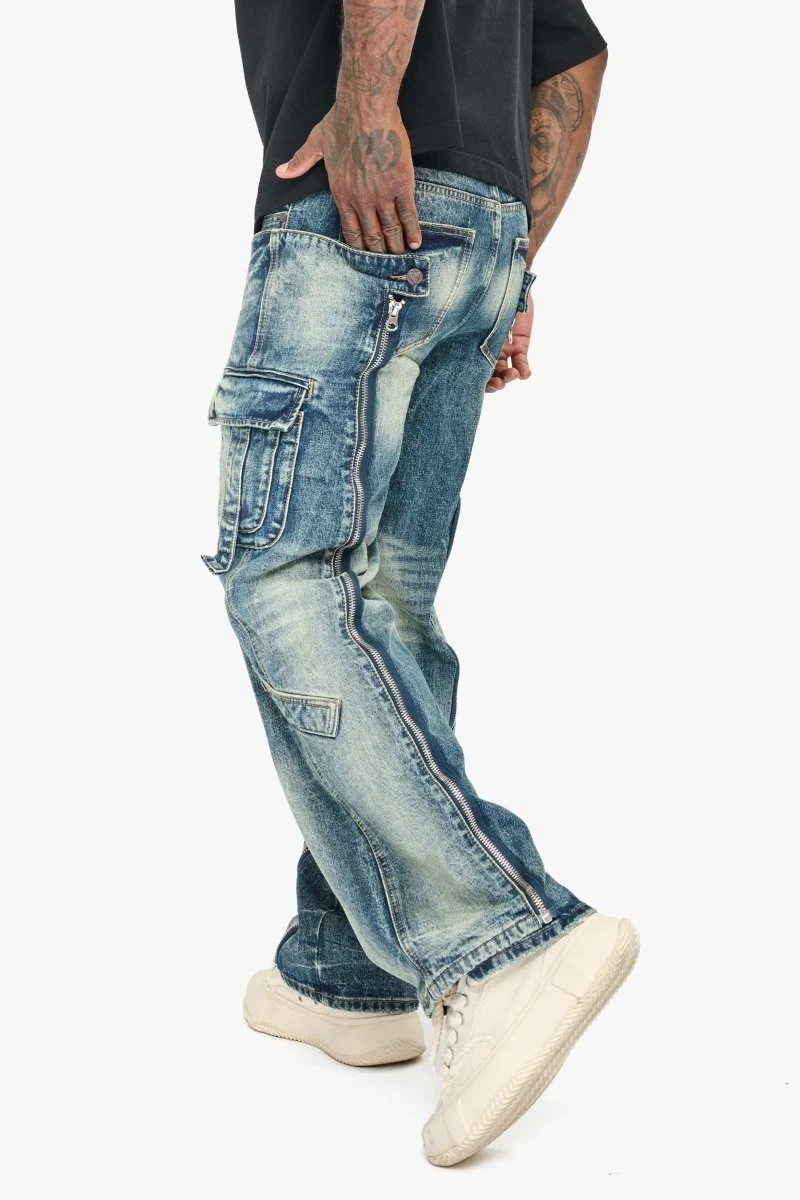Valabasas Cargo Jeans - Zipper Detail Vintage Blue - Image 6