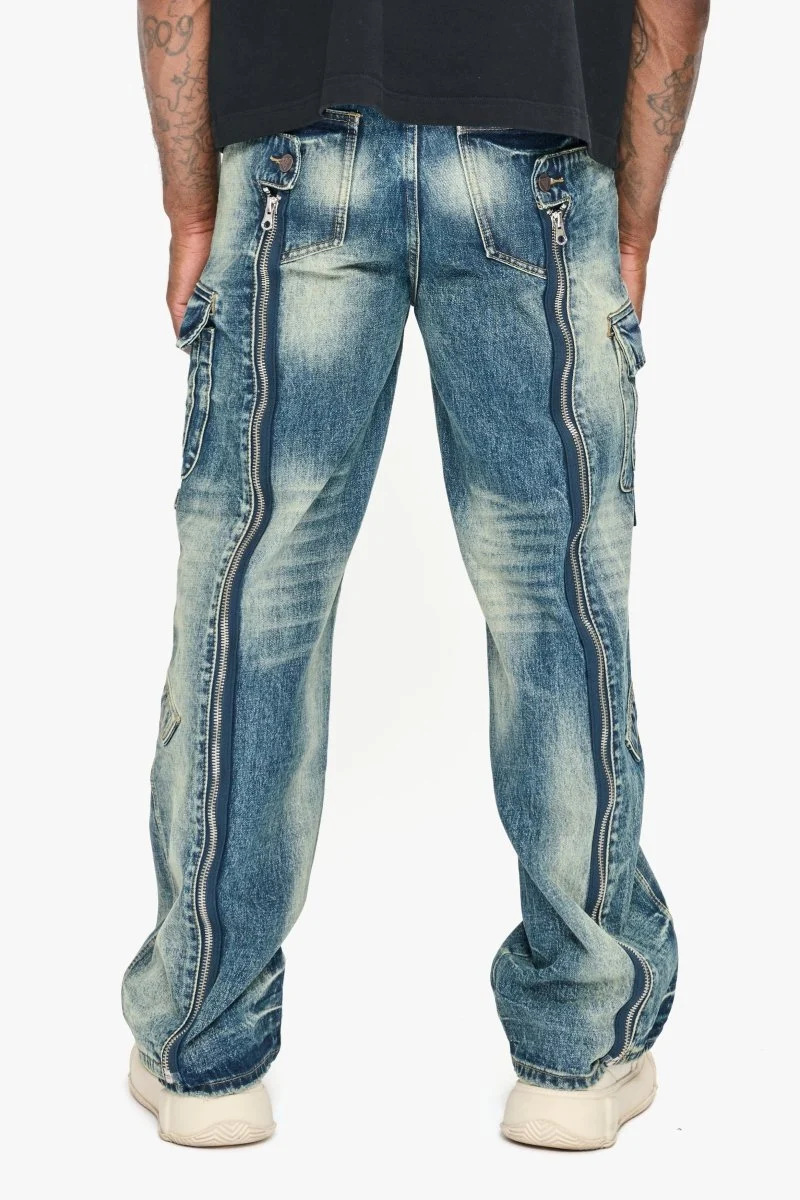 Valabasas Cargo Jeans - Zipper Detail Vintage Blue - Image 7