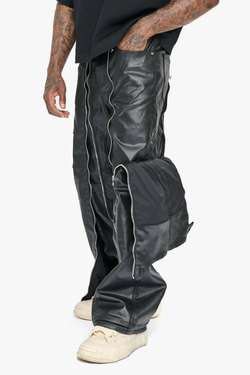Valabasas Zipper Jeans - Cargo Style Black Waxed - Image 3