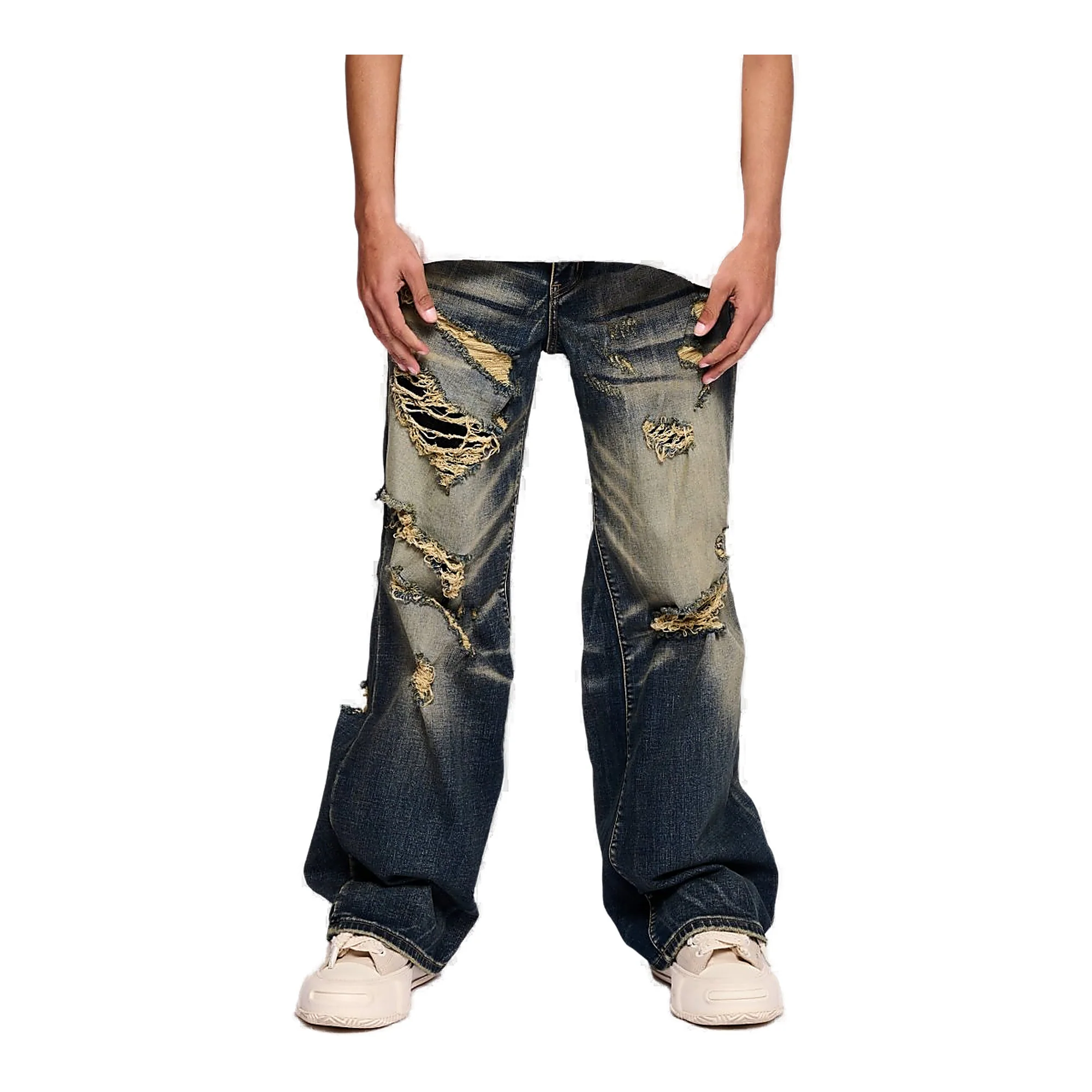 Valabasas Streak Baggy Jeans - Distressed Vintage Blue