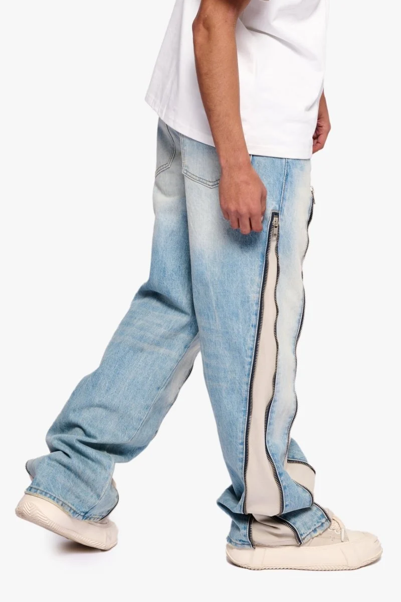 Valabasas Tarnish Jeans - Zipper Detail Blue/Off-White - Image 3