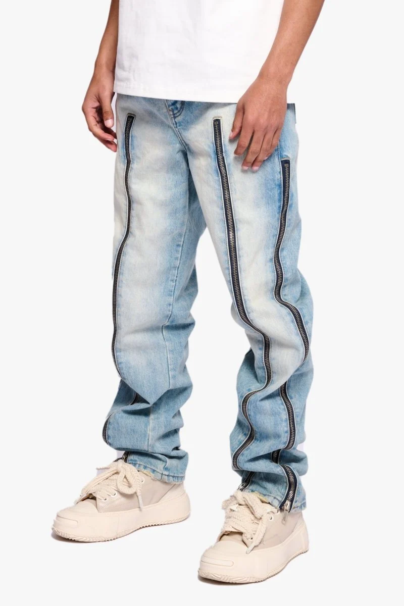 Valabasas Tarnish Jeans - Zipper Detail Blue/Off-White - Image 4