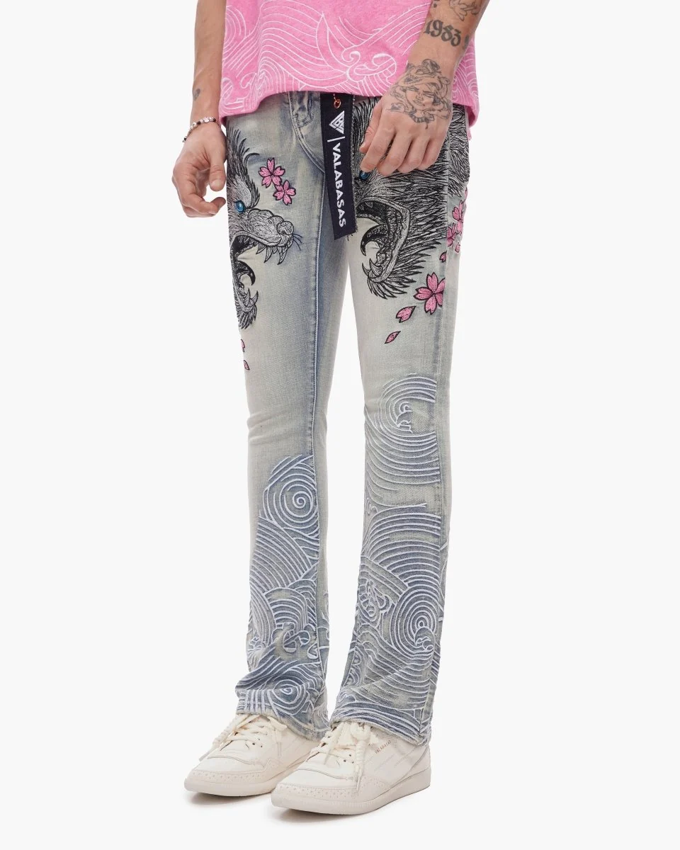 Valabasas Wave Jeans - Embroidered Light Blue Wash - Image 8
