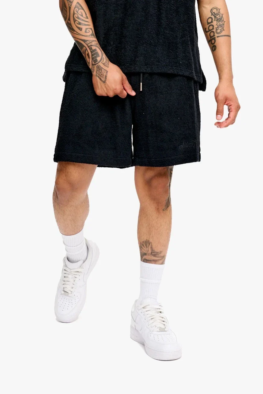 Silnt Chptrs Embroidered Terry Shorts - Elastic Waist Black - Image 2