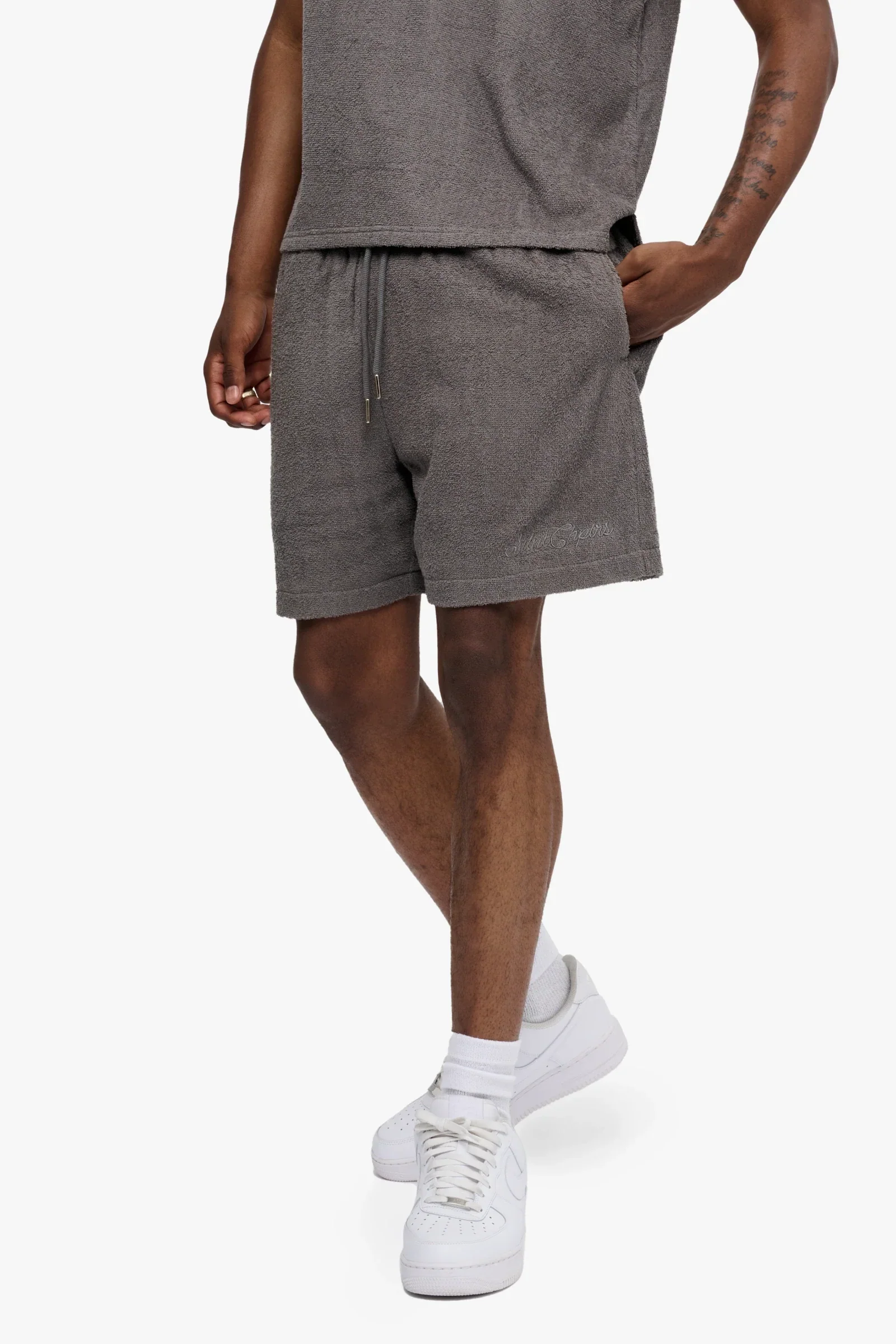 Silnt Chptrs Textured Shorts - Relaxed Fit Grey - Image 2