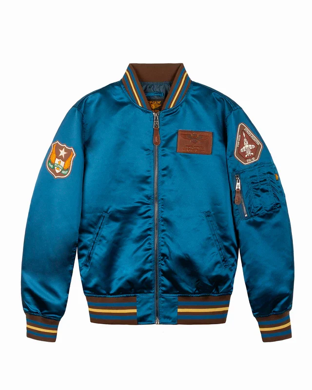 Top Gun Satin Eagle Men's Varsity Jacket Blue - Image 3