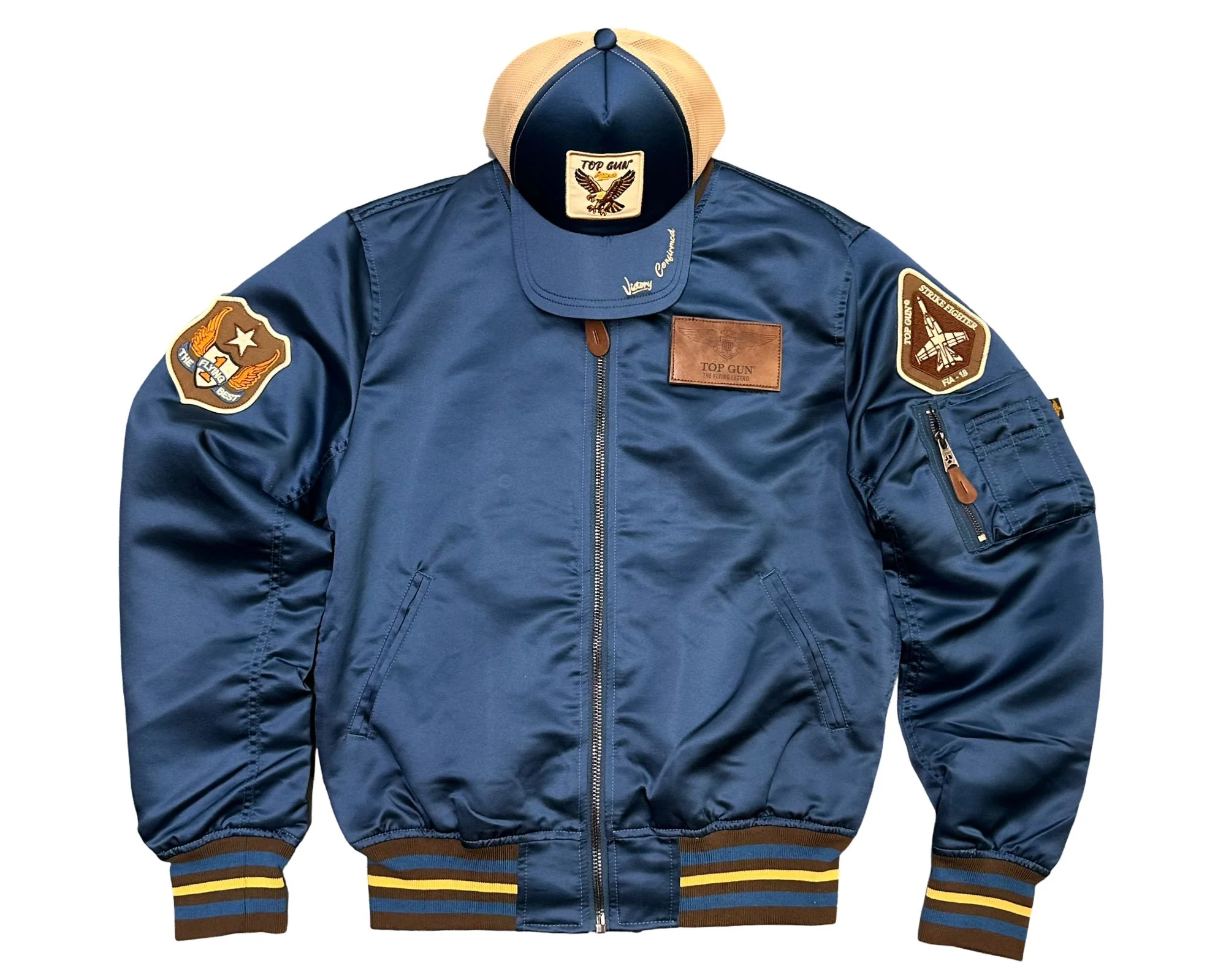 Top Gun Satin Eagle Men's Varsity Jacket Blue - Image 4