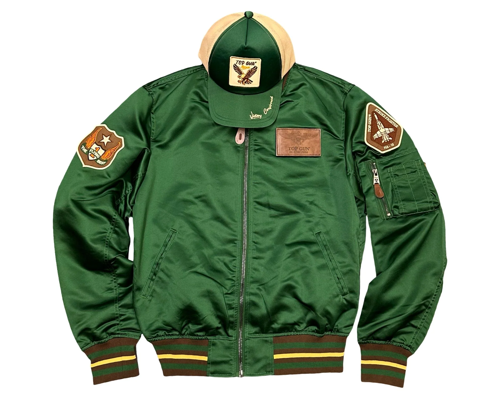 Top Gun Satin Eagle Men's Varsity Jacket Green - Image 4