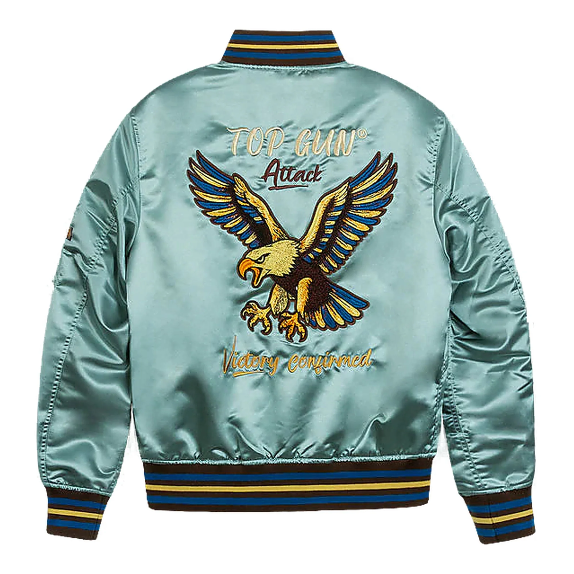 Top Gun Satin Eagle Men's Varsity Jacket Light Blue