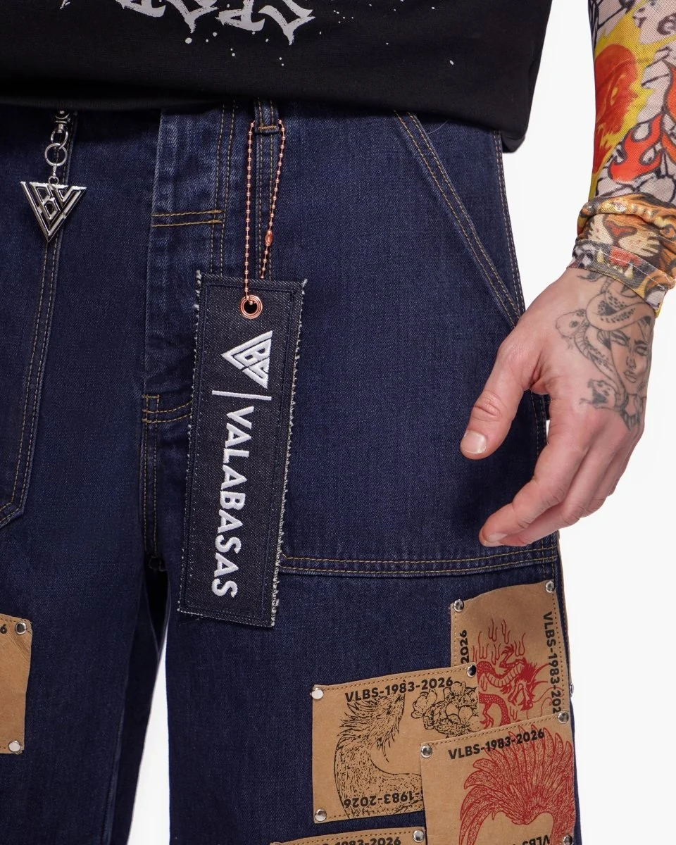 Valabasas Patchwork Shorts - Baggy Fit Dark Blue - Image 3