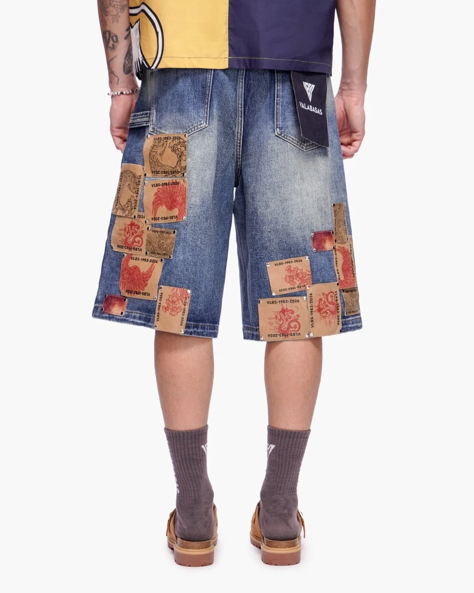 Valabasas Patchwork Shorts - Oversized Dark Blue Wash - Image 4