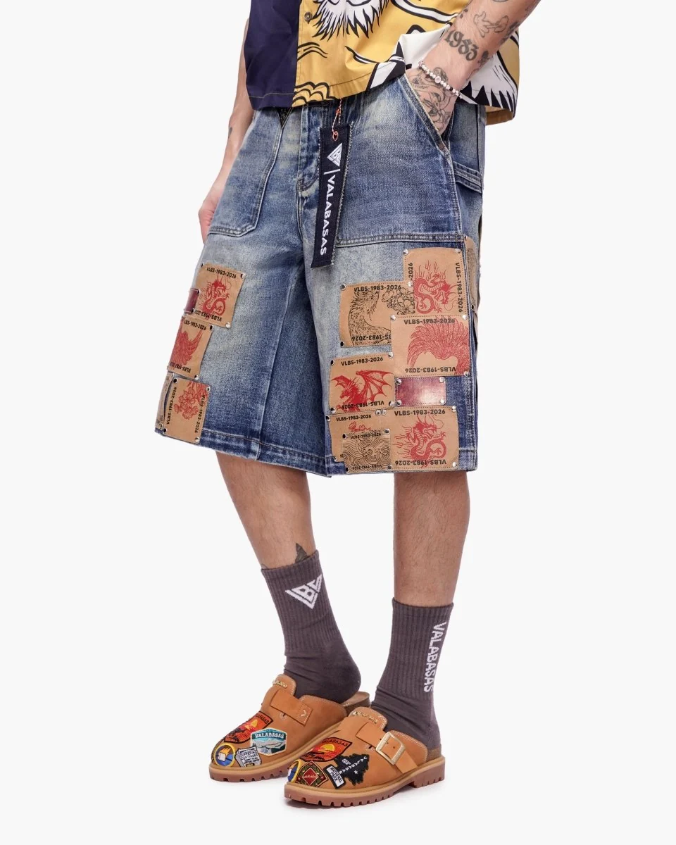 Valabasas Patchwork Shorts - Oversized Dark Blue Wash - Image 8